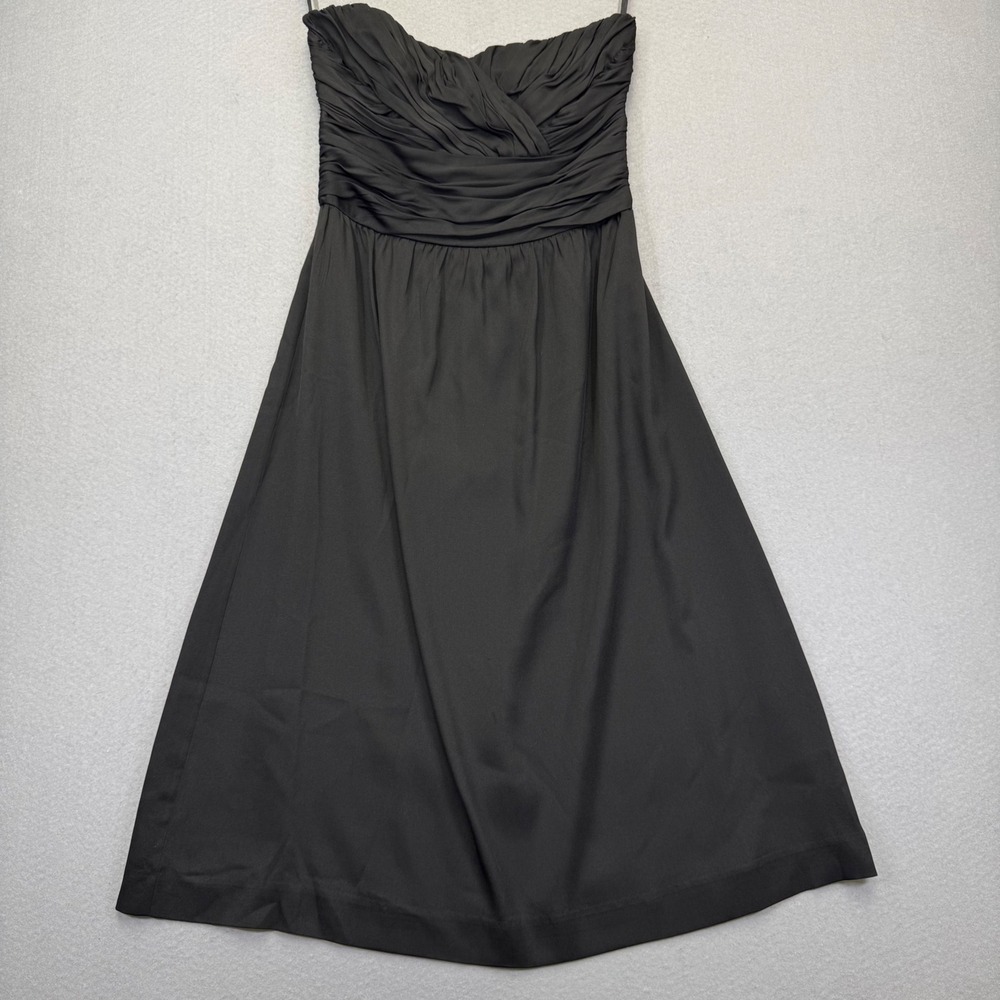 Club Monaco Black Strapless Ruched Sweetheart Midi Dress Size 0 LBD Formal